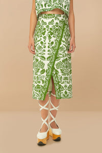 Farm Rio Green Delicate Tapestry Midi Skirt
