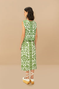 Farm Rio Green Delicate Tapestry Midi Skirt