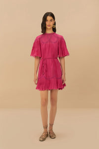 Farm Rio Pink Short Sleeve Ruched Mini Dress