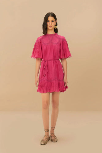 Farm Rio Pink Short Sleeve Ruched Mini Dress