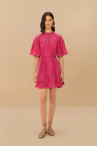 Farm Rio Pink Short Sleeve Ruched Mini Dress