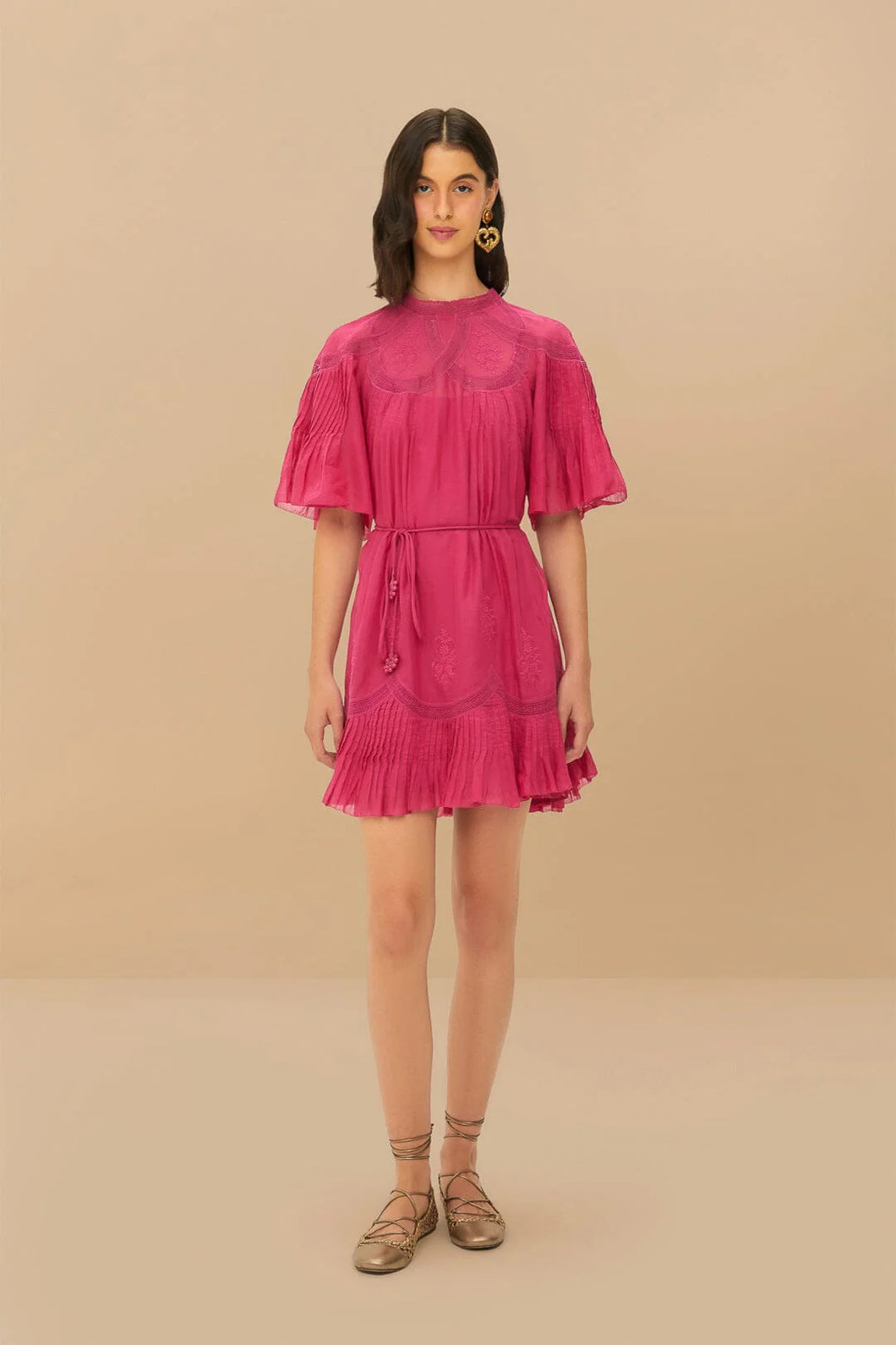 Farm Rio Pink Short Sleeve Ruched Mini Dress