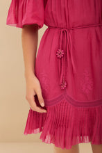 Load image into Gallery viewer, Farm Rio Pink Short Sleeve Ruched Mini Dress