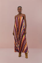 Load image into Gallery viewer, Farm Rio Multicolor Diagonal Stripes Pleated Stripes Midi Dress