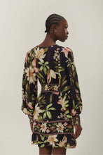 Load image into Gallery viewer, Farm Rio Black Surreal Flowers Long Sleeve Mini Dress