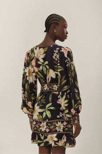 Farm Rio Black Surreal Flowers Long Sleeve Mini Dress