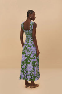 Farm Rio Green Tropical Swing Sleeveless Midi Dress