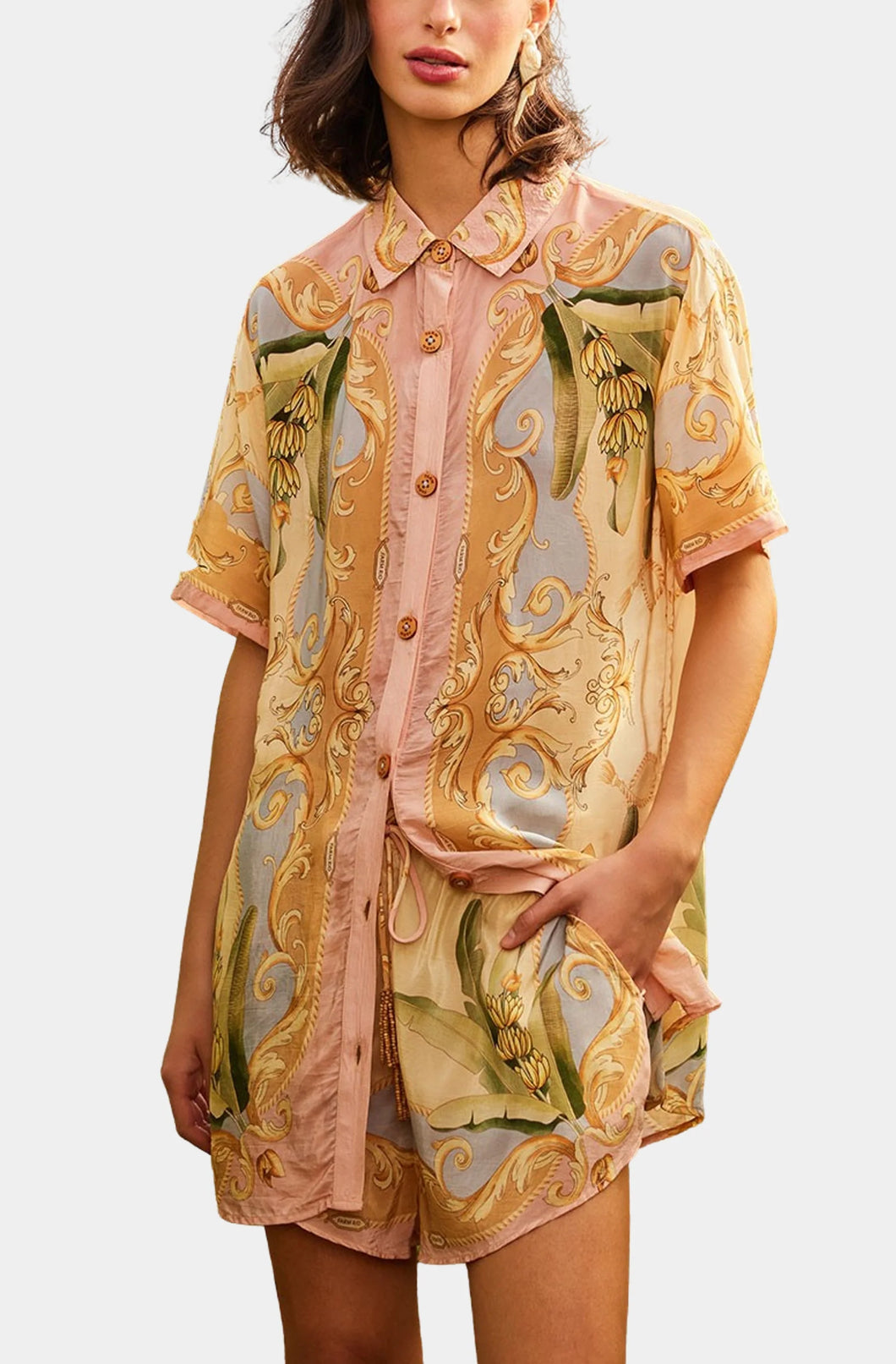 Farm Rio Mulitcolor Banana Royalty Kaleidoscope Shirt