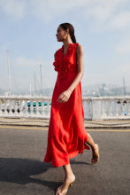 Load image into Gallery viewer, Farm Rio 3d Flower Euroflax Premiun Linen Maxi Dress in Red