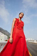 Load image into Gallery viewer, Farm Rio 3d Flower Euroflax Premiun Linen Maxi Dress in Red