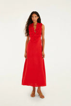 Load image into Gallery viewer, Farm Rio 3d Flower Euroflax Premiun Linen Maxi Dress in Red
