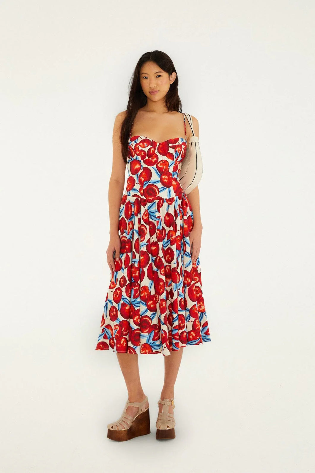 Farm Rio Cherry Blossom Sleeveless Lenzing Ecovero Euroflax Midi Dress