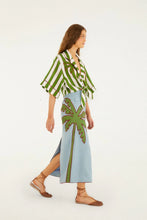 Load image into Gallery viewer, Farm Rio Green Spring Stripes Embroidered Euroflax Premium Linen Crop Top - FINAL SALE