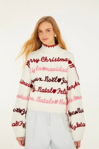 Farm Rio Off-White Merry Christmas Sweater
