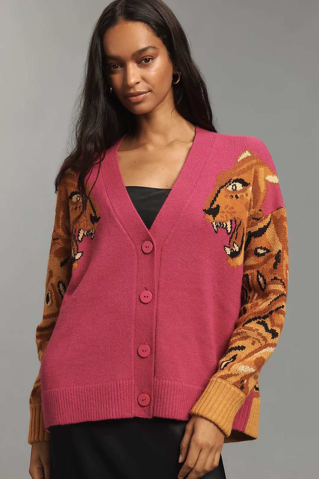 Farm Rio Bold Tiger Sleeve Knit Cardigan