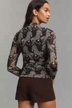 Load image into Gallery viewer, Farm Rio Striped Tiger Black Tulle Blouse