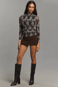 Farm Rio Striped Tiger Black Tulle Blouse