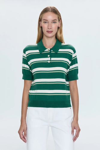 Pistola Drea Cropped Polo in Emerald Stripe