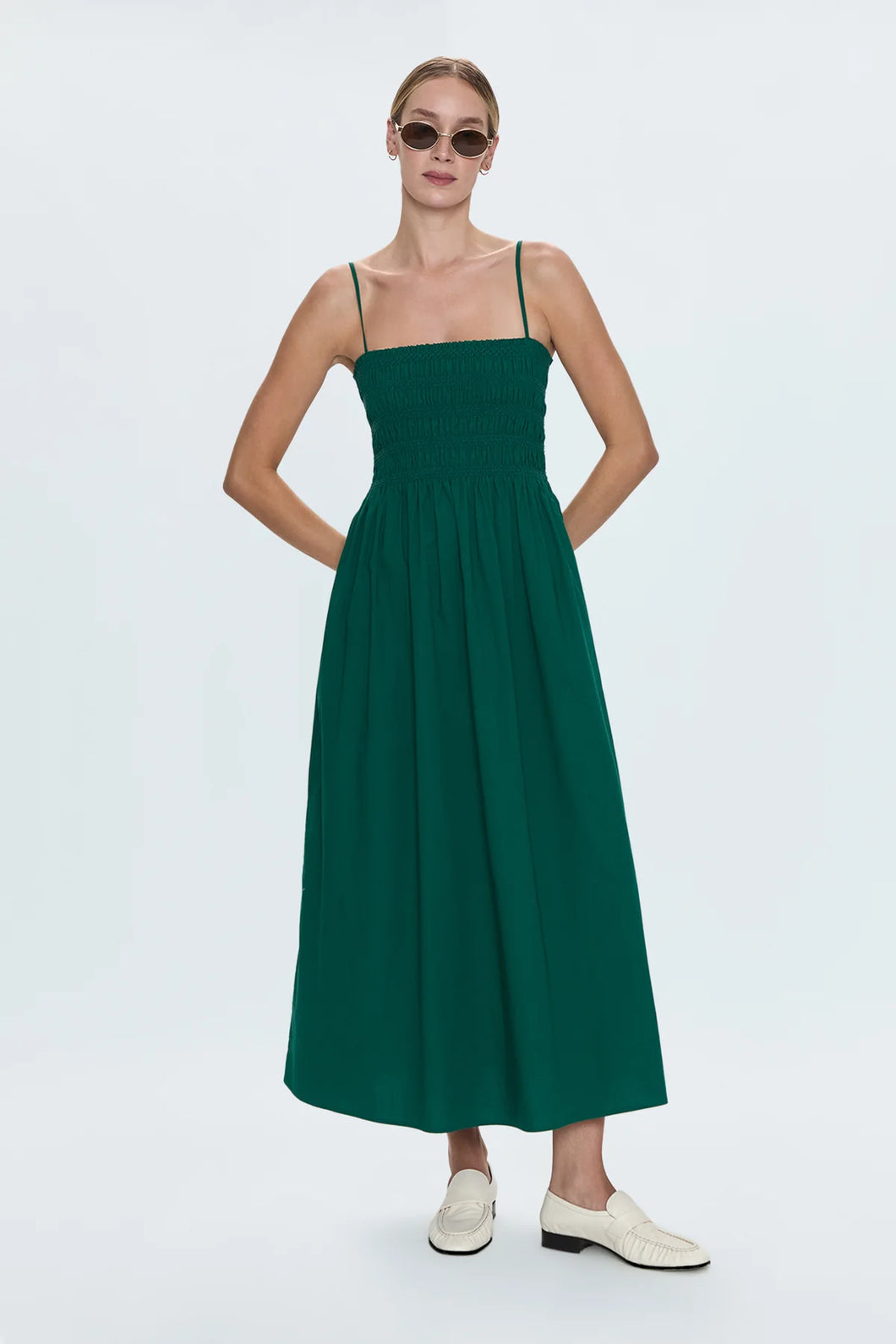 Pistola Bianca Shirred Bodice Dress in Emerald