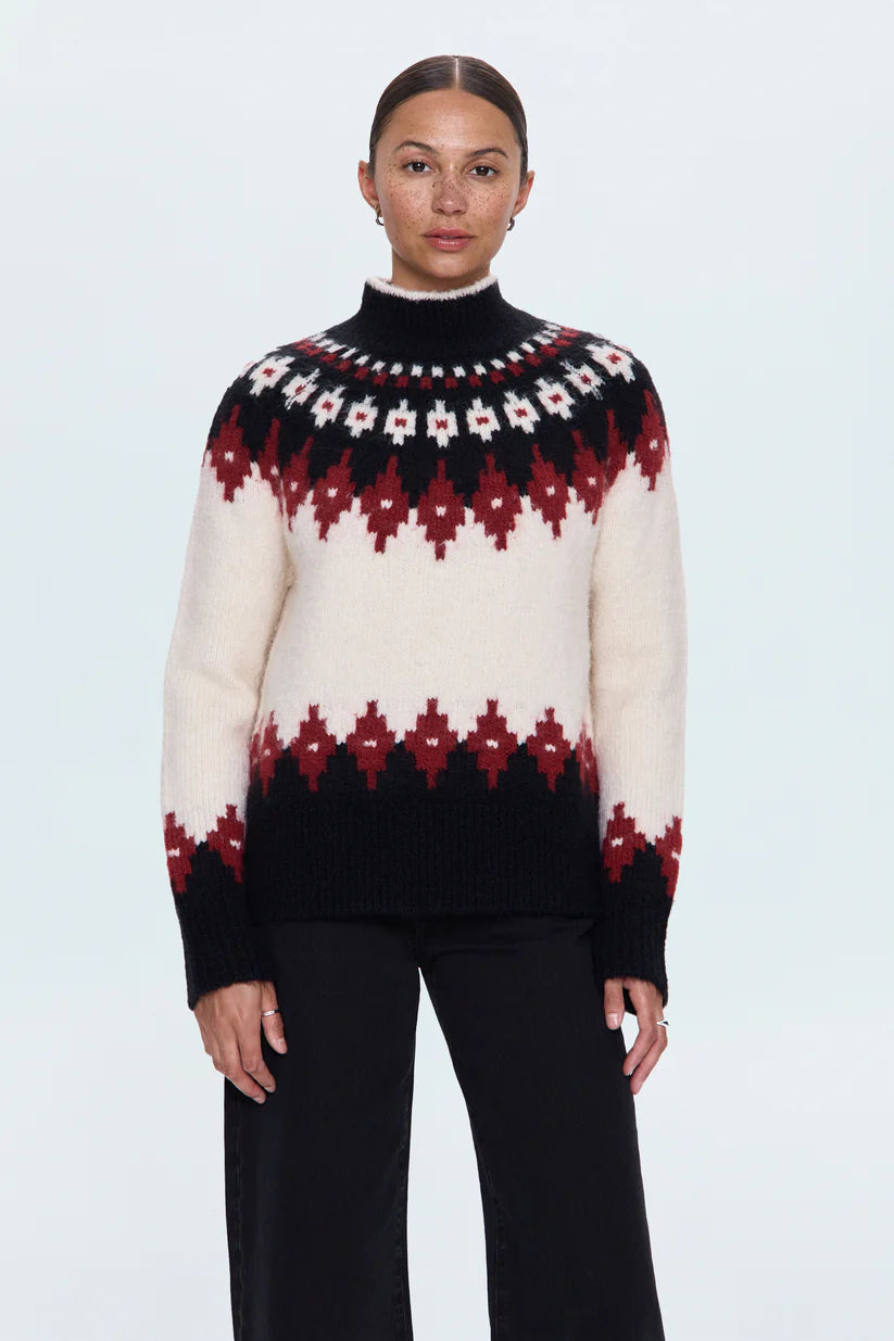 Pistola Astrid Pullover Sweater in White Oxblood Fair Isle