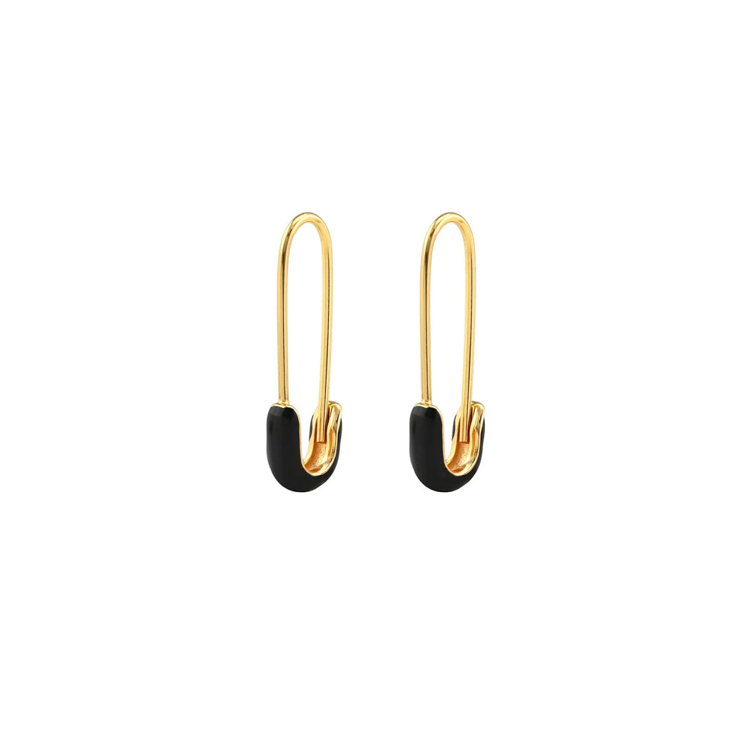 Kris Nations Safety Pin Enamel Hoop Earrings - Black