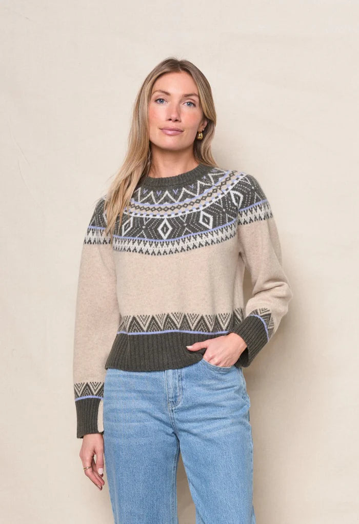 Stateside Fairisle Button Sweater in Thyme Multi