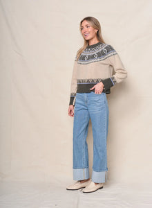 Stateside Fairisle Button Sweater in Thyme Multi