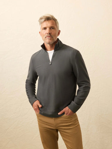 Faherty Mens Textured Knit Quarter Zip in Mountain Coal