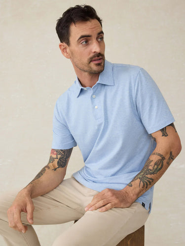 Faherty Mens Short-Sleeve Movement Polo Shirt in Cardiff Blue Heather