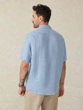 Load image into Gallery viewer, Faherty Mens SS Palma Linen Shirt in Blue Basketweave