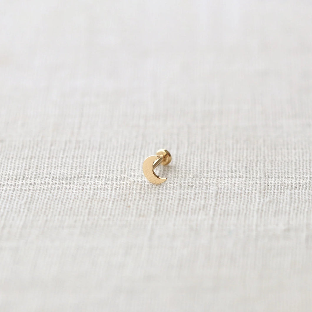 Kris Nations Crescent Moon Flat Back Single Stud Earring in 14k Gold