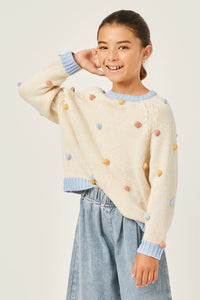 Hayden Girls Confetti Sweater in Ivory/Blue Detail - FINAL SALE