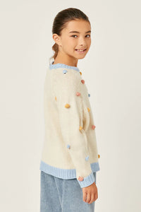 Hayden Girls Confetti Sweater in Ivory/Blue Detail - FINAL SALE