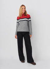 Load image into Gallery viewer, Sundry Funnel Neck with Chest Stripes &amp; Cables Sweater in Heather Grey - FINAL SALE