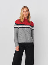 Load image into Gallery viewer, Sundry Funnel Neck with Chest Stripes &amp; Cables Sweater in Heather Grey - FINAL SALE