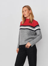 Load image into Gallery viewer, Sundry Funnel Neck with Chest Stripes &amp; Cables Sweater in Heather Grey - FINAL SALE