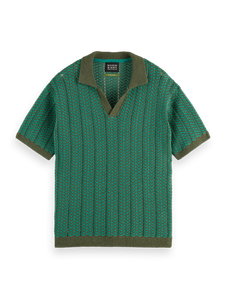 Scotch and Soda Mens Open Structured Knitted V-Neck Polo
