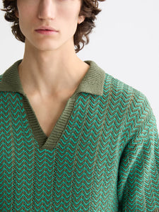 Scotch and Soda Mens Open Structured Knitted V-Neck Polo