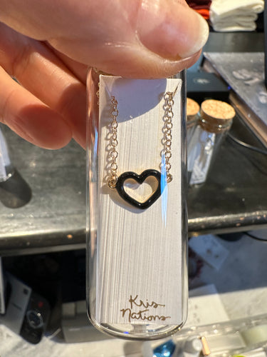 Kris Nations Heart Outline Enamel Necklace in Black