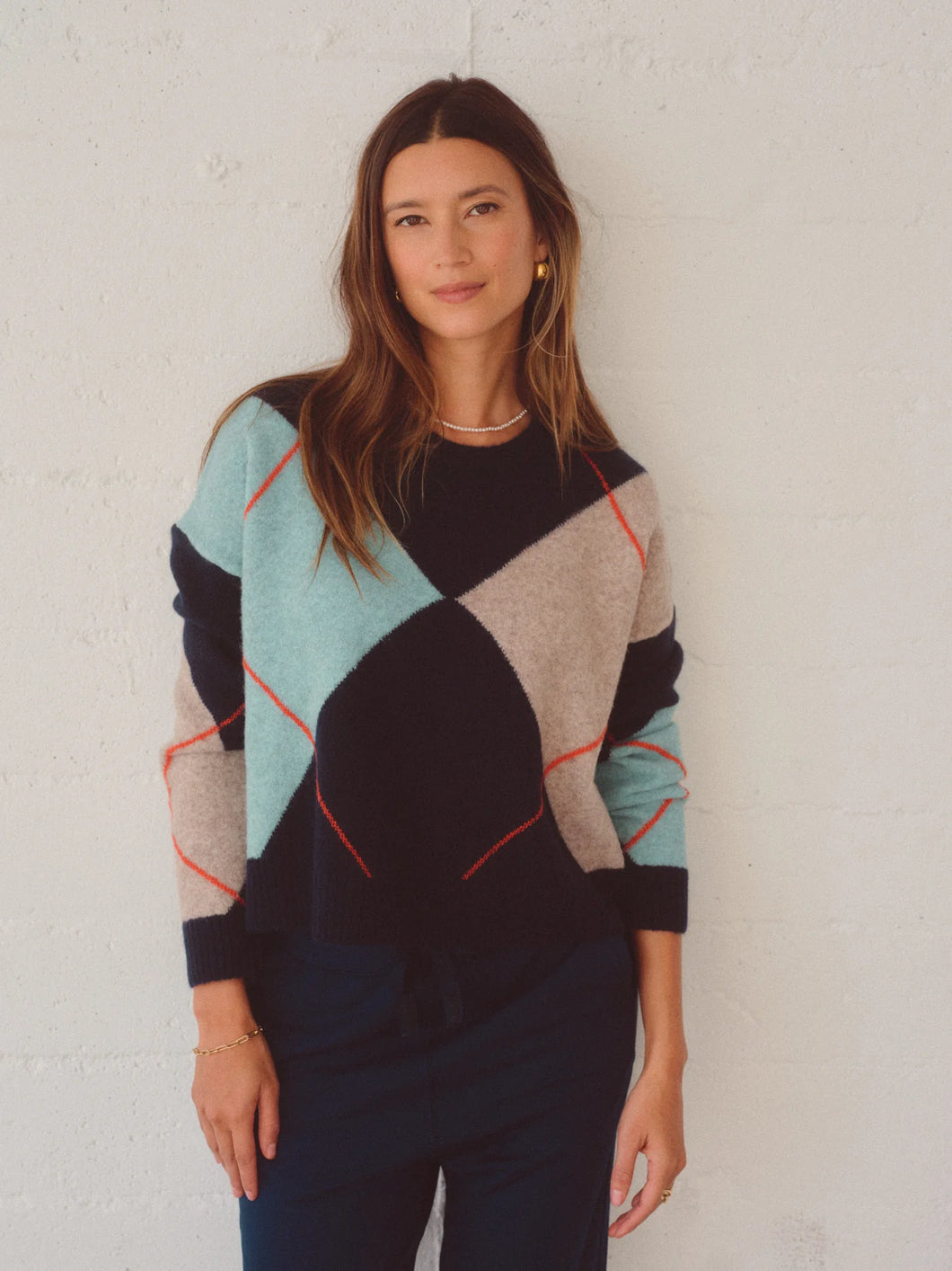 Stateside - Argyle Crewneck Sweater in Navy Mulit