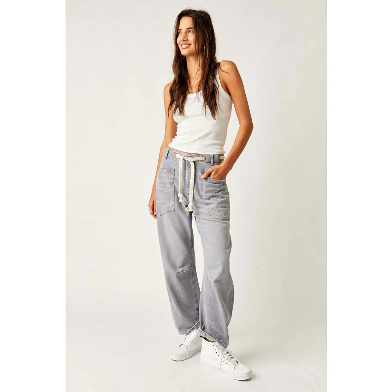Free People Moxie Low Slung Pull-on Barrel Jeans in Little