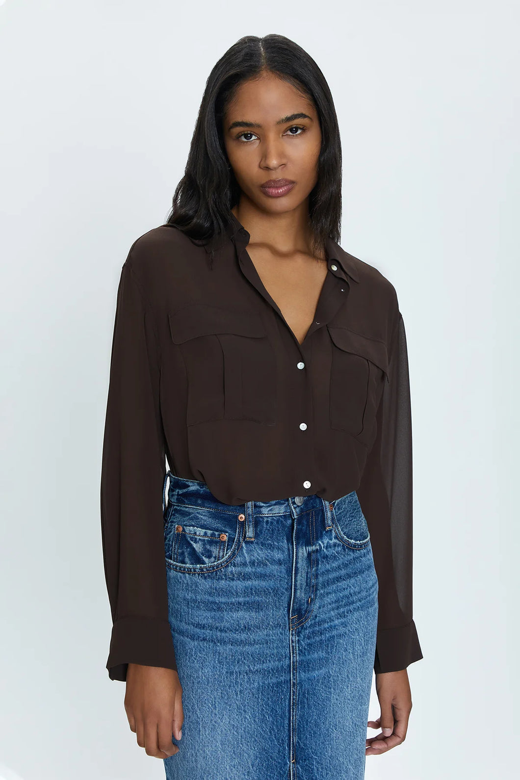 Pistola Reese Sheer Shirt in Dark Roast - FINAL SALE
