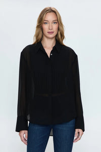 Pistola Charlotte Sheer Tuxedo Shirt in Noir - FINAL SALE