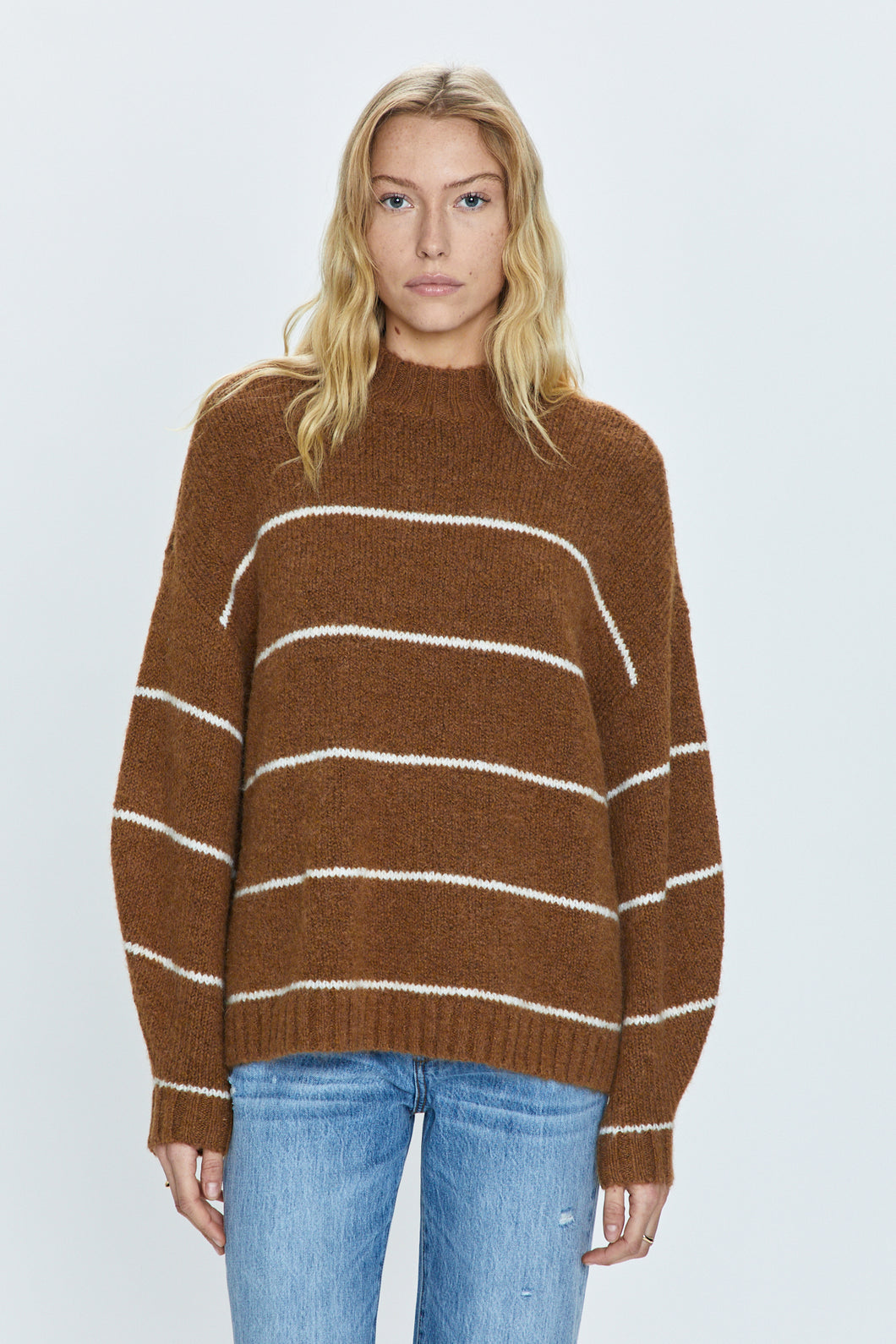 Pistola Carlen Mock Neck Sweater in Caramel/White Stripe - FINAL SALE
