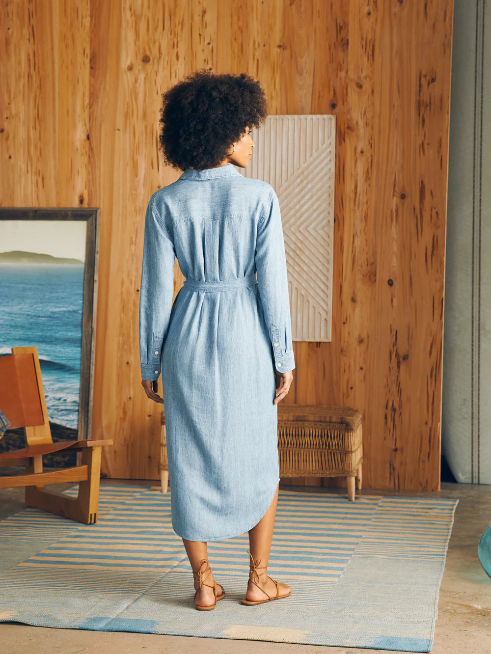faherty denim dress Faherty Tried and True Chambray Midi Shirtdress