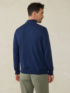 Faherty Mens Movement Quarter Zip Sweater in Marine Navy Heather