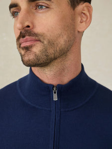 Faherty Mens Movement Quarter Zip Sweater in Marine Navy Heather
