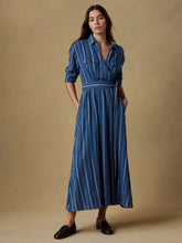Load image into Gallery viewer, Faherty Island Tide Julia Wrap Dress in Indigo Drift Stripe - FINAL SALE