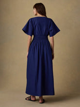 Load image into Gallery viewer, Faherty Coastal Poplin Elia Smocked Dress in Ocean Cavern - FINAL SALE
