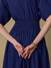 Load image into Gallery viewer, Faherty Coastal Poplin Elia Smocked Dress in Ocean Cavern - FINAL SALE